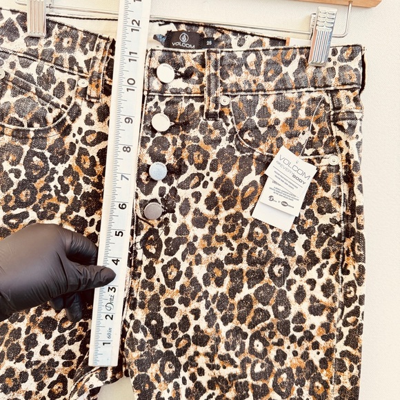 Volcom Women Skinny Jeans Leopard Print Brown 25 Casual High Waist Summer Edgy - Picture 6 of 11